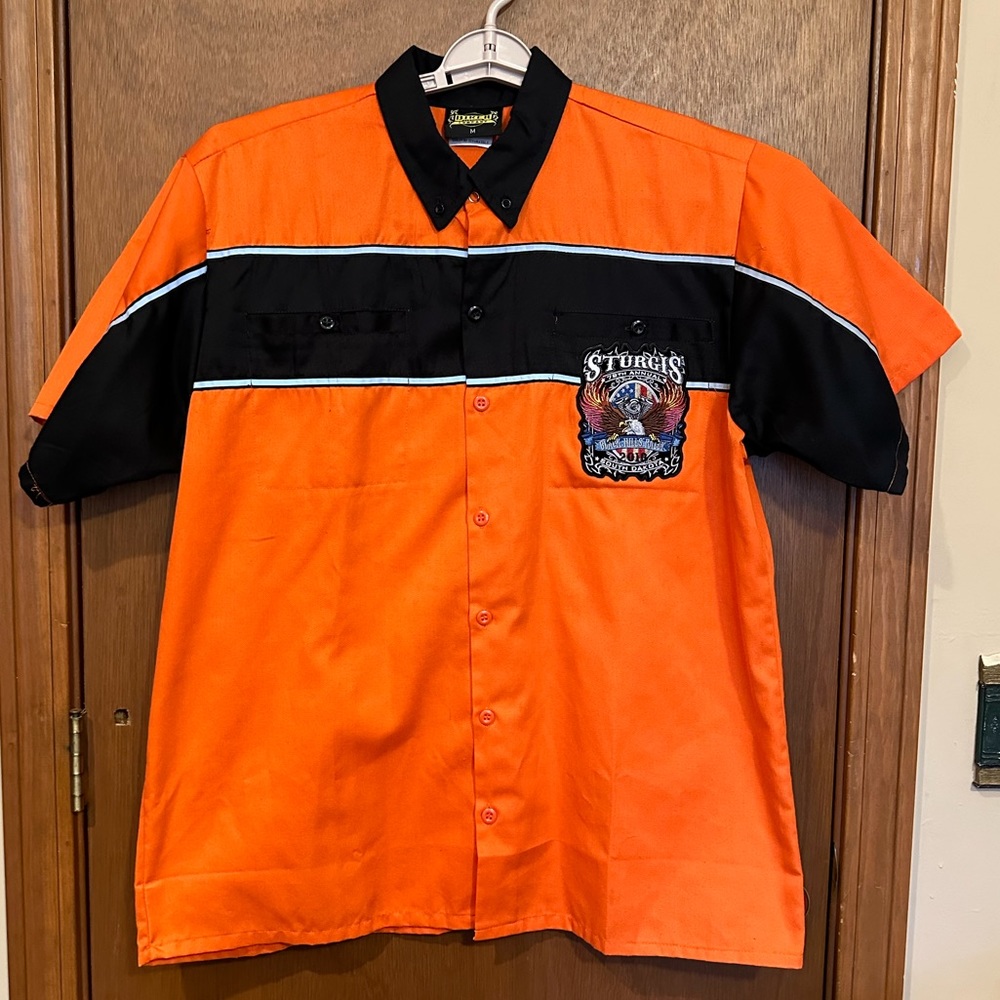 Sturgis Black Hills Rally Patch‎ Shirt Medium Button Up Black Orange 2018